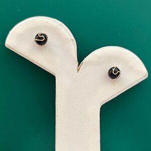 Tiny 14 K Gold Swirl and Onyx Post Earrings